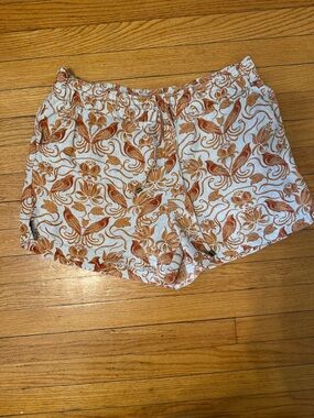 Anthropologie White & Rust Floral Drawstring Linen Shorts